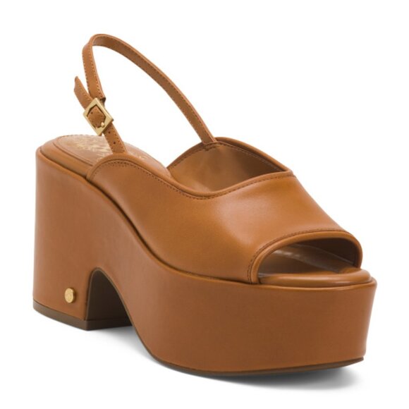 NEW VINCE CAMUTO Leather Elyse Slingback Platform Wedge Sandals Walnut 367mn - Picture 6 of 8